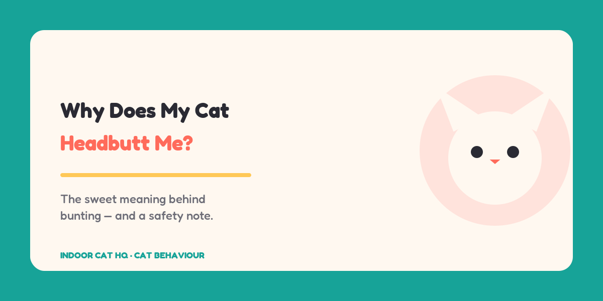 Indoor Cat HQ guide hero for Why Does My Cat Headbutt Me The Meaning of Bunting, covering why does my cat headbutt me for indoor cats