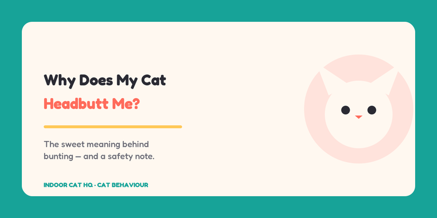 Indoor Cat HQ guide hero for Why Does My Cat Headbutt Me The Meaning of Bunting, covering why does my cat headbutt me for indoor cats