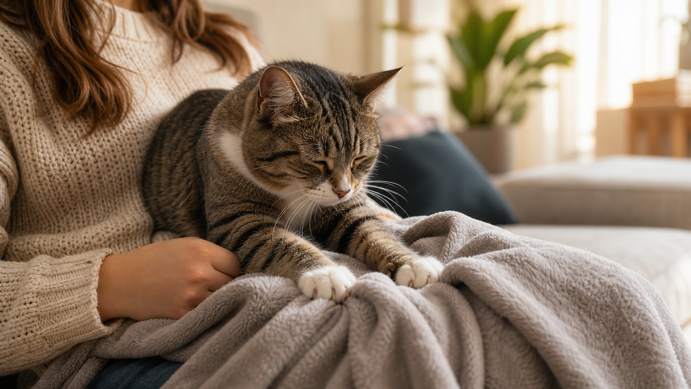 Indoor Cat HQ guide hero for Why Does My Cat Knead Me The Truth About Making Biscuits, covering why does my cat knead me for indoor cats