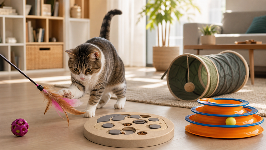 Indoor Cat HQ guide hero for Best Enrichment Toys for Bored Indoor Cats, covering best enrichment toys for indoor cats for indoor cats