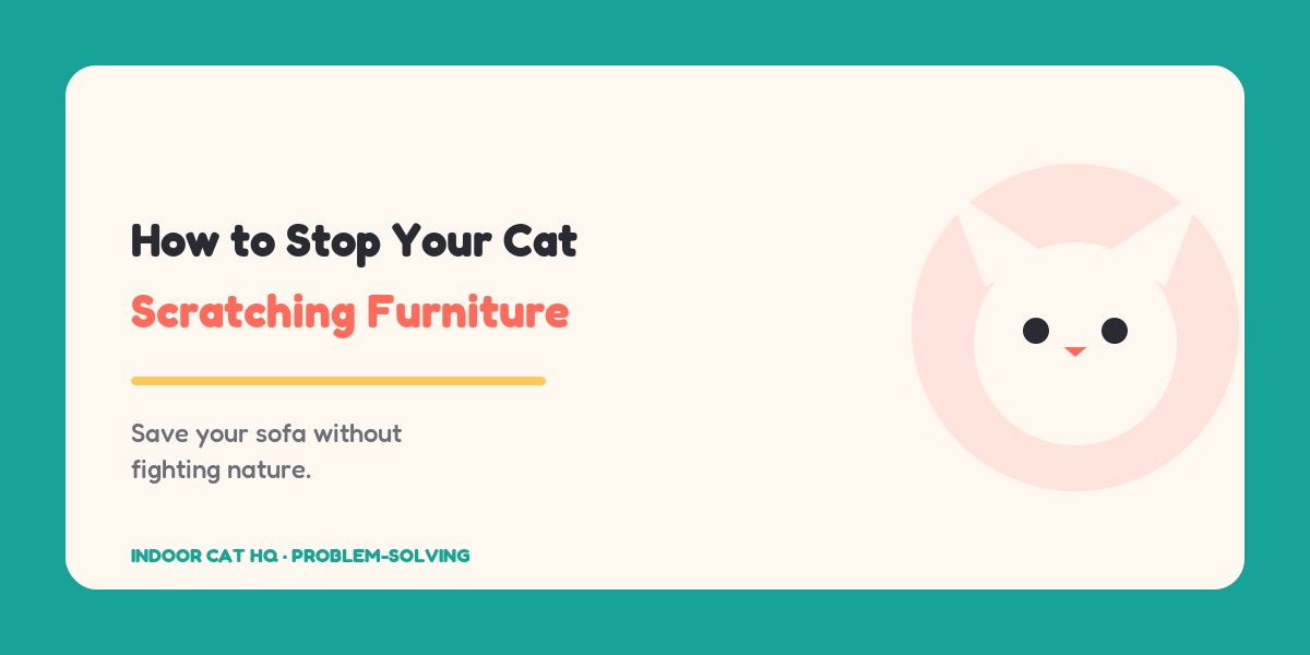 Indoor Cat HQ guide hero for How to Stop Your Cat Scratching the Furniture, covering how to stop cat scratching furniture for indoor cats