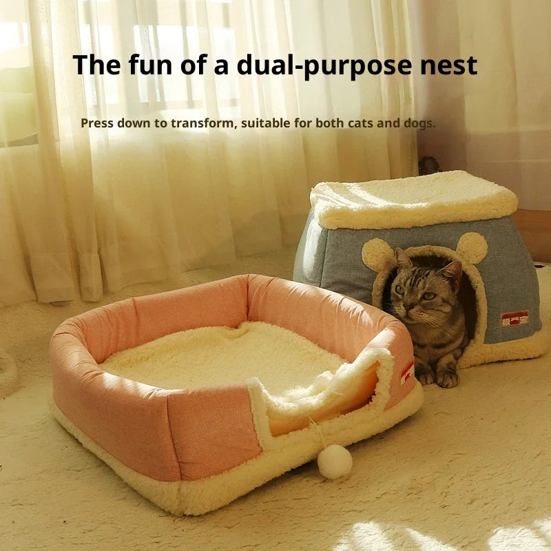 Enclosed cat cave for burrowing cats, heated variant