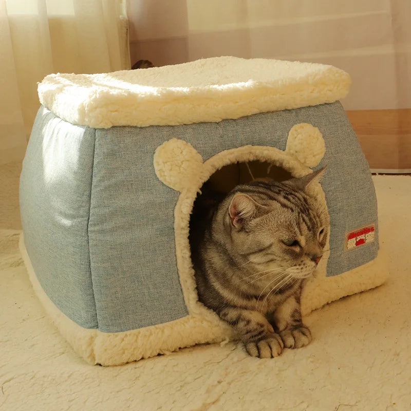 Enclosed winter cat cave bed product detail view