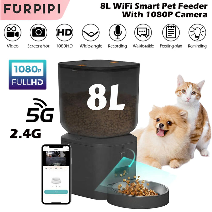 8L automatic cat feeder with camera and WiFi, dual bowl option