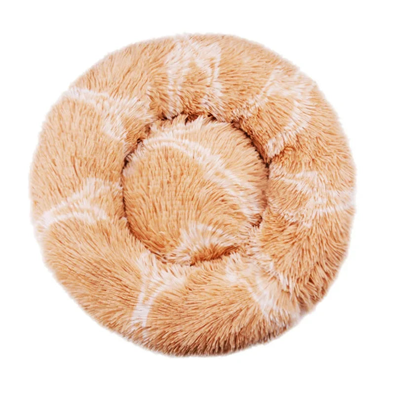 Cloud donut plush cat bed in room setting