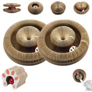 Foldable accordion cat scratcher tunnel with ball track