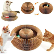 Accordion cat tunnel toy with built-in ball chase track