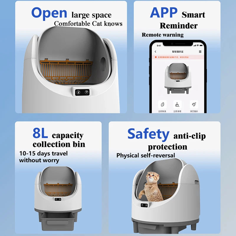 Self-cleaning cat litter box open deck design