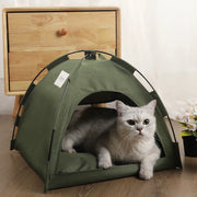 Clamshell cat tent bed with enclosed cozy nap shape