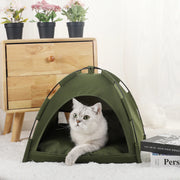 Green clamshell cat tent bed design
