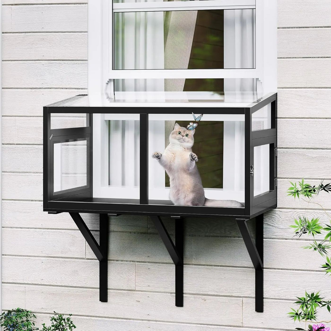 Clear View cat window box with metal frame and transparent sides