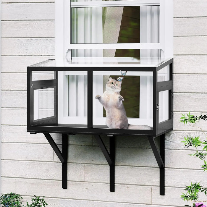 Clear View cat window box with metal frame and transparent sides