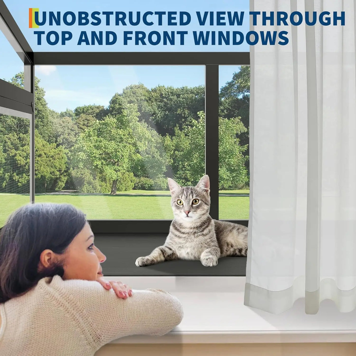 Cat window box clear side panels showing open sightlines