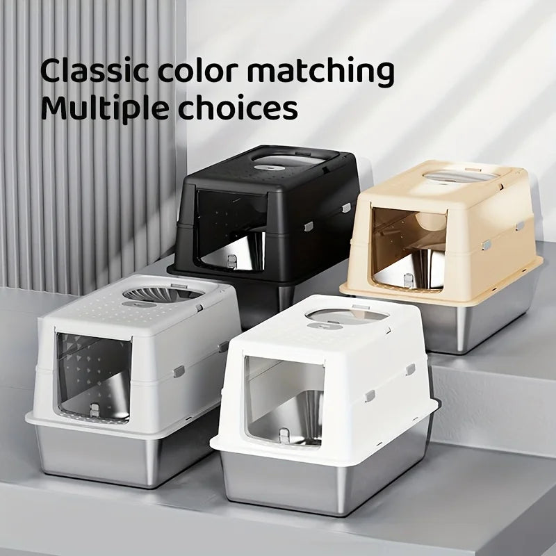 Covered cat litter box colour options with stainless steel lower trays