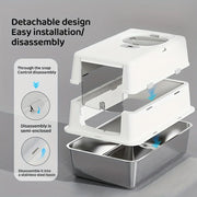 Detachable covered litter box sections above stainless steel lower tray
