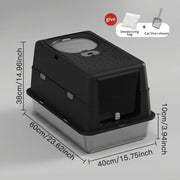 Black S covered litter box dimensions, 60 by 40 by 38 cm