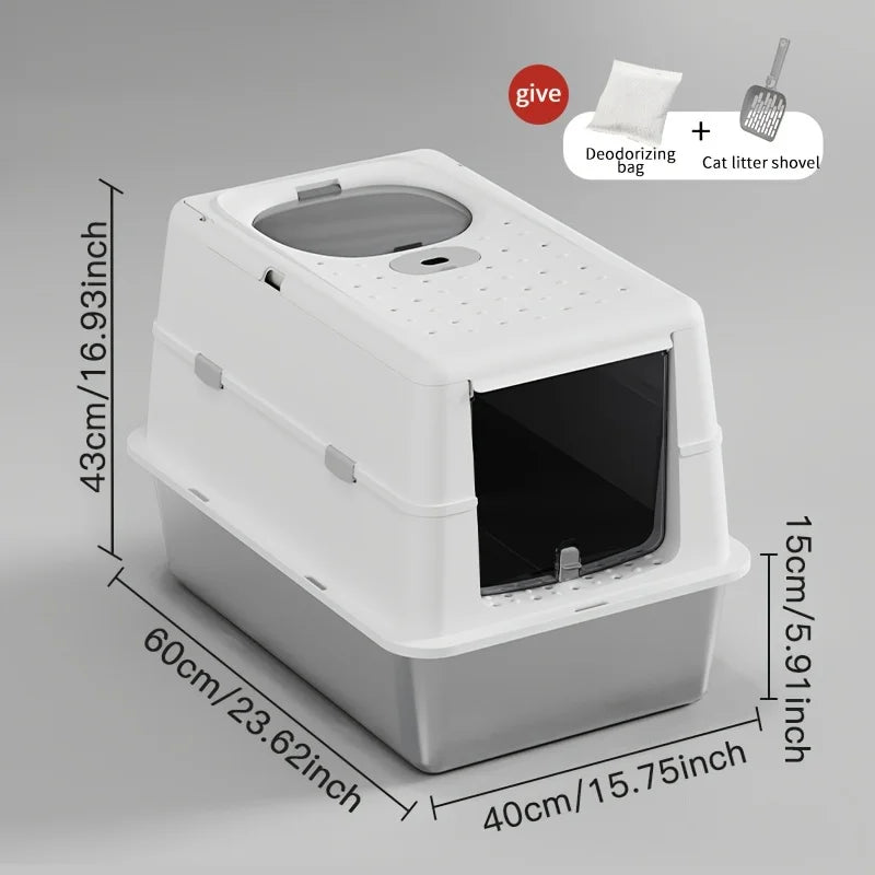 White M covered litter box with 15 cm deep stainless steel tray