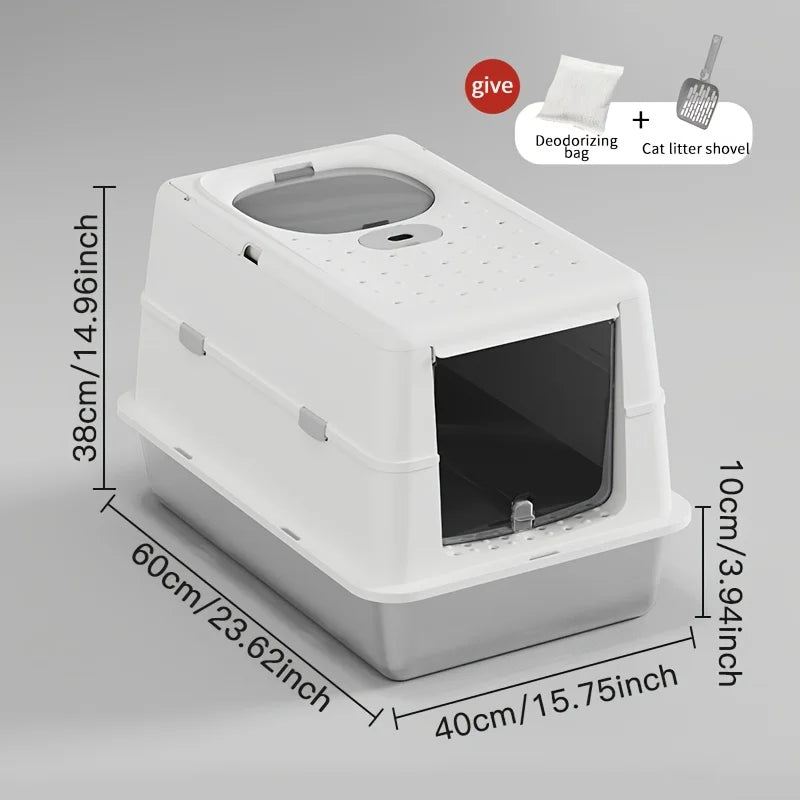 White S covered litter box with 10 cm deep stainless steel tray
