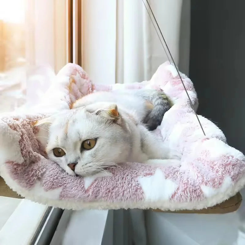 Plush window mounted cat bed in black