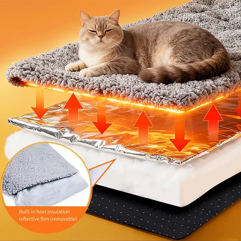 Cat warming pad for beds and crates, flat heated pad design