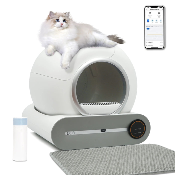 DOEL 65L self-cleaning cat litter box with app control, white