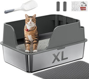 Extra large stainless steel cat litter box with splash guard