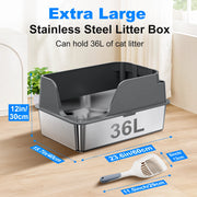 XL stainless litter box in white with high walls