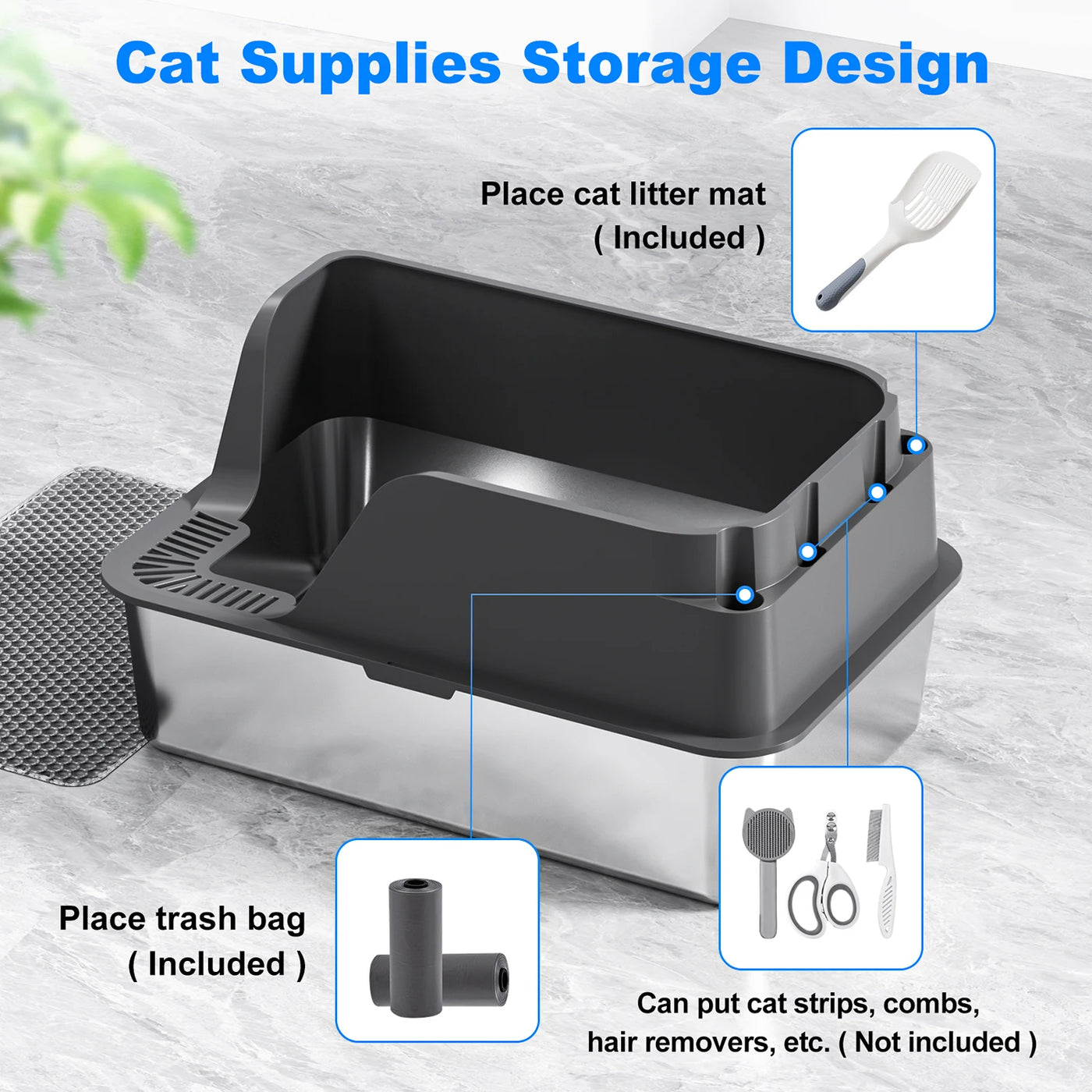 Blue extra large stainless cat litter box option