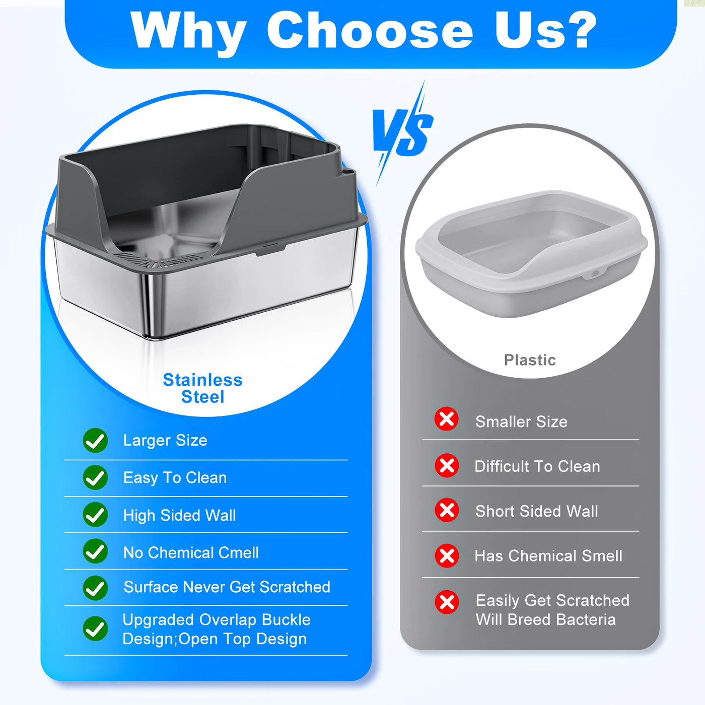 Stainless steel XL litter box interior space