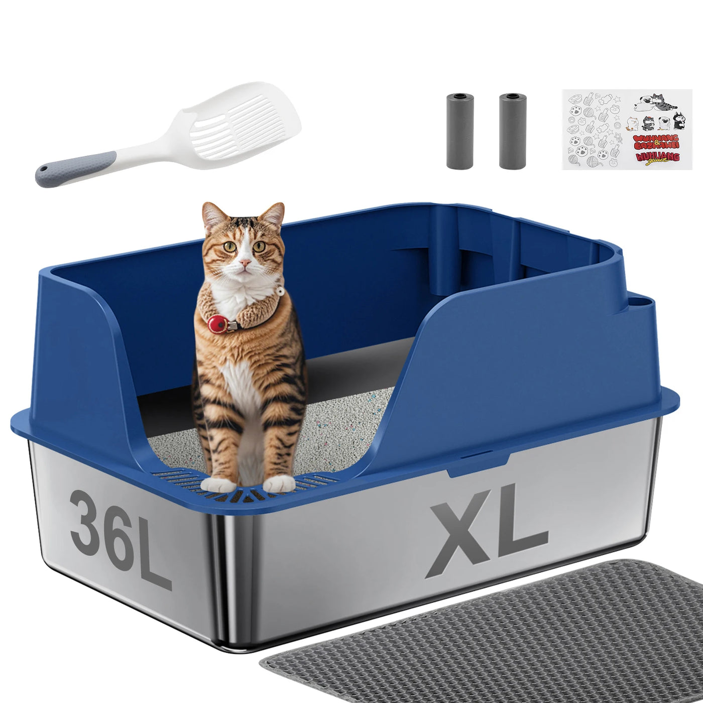 XL stainless litter box dimensions view