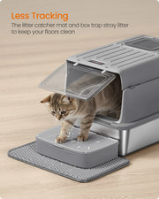 Feandrea stainless steel cat litter box with flip lid and scoop