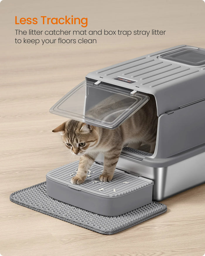 Feandrea stainless steel cat litter box with flip lid and scoop