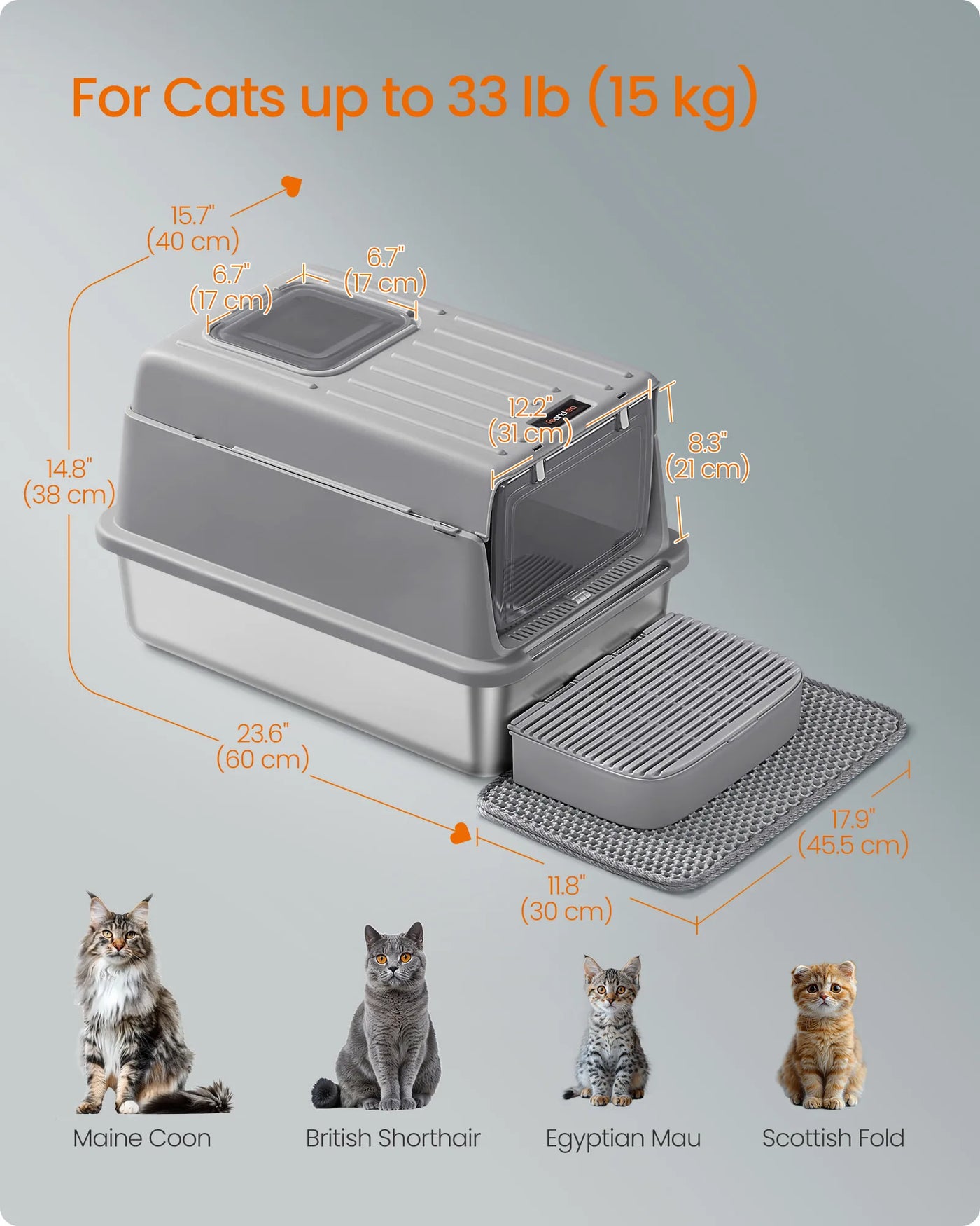 Dove grey stainless steel litter box option