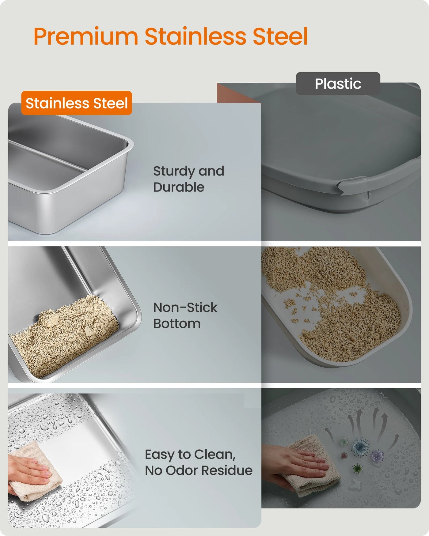 Feandrea stainless litter box interior view