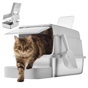 Stainless steel covered litter box with scoop, detail