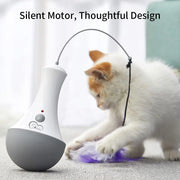 Automatic feather cat teaser toy in white for pounce play
