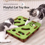 Felt cat puzzle toy for treat foraging in camel white, round shape