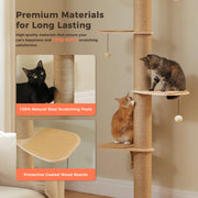 Tall wooden cat tree structure view