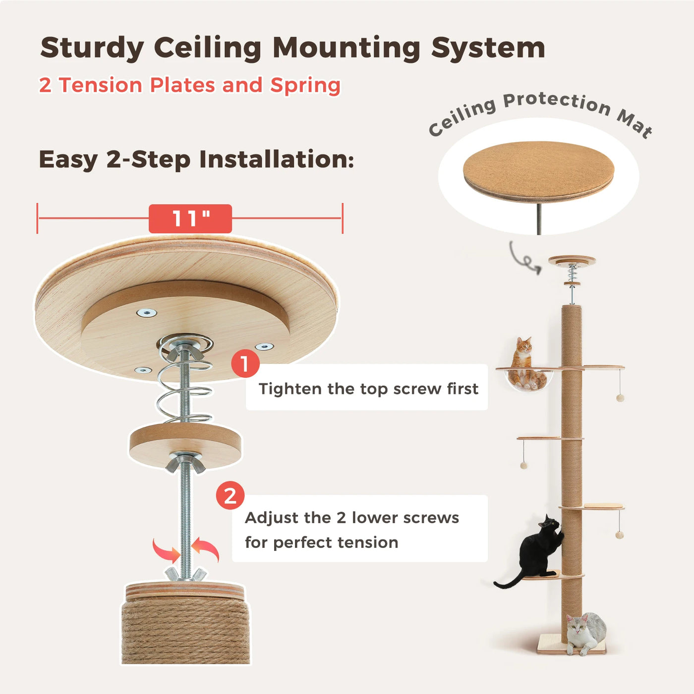 Wooden cat tree perch platform detail