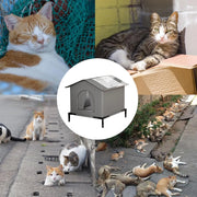 Portable outdoor cat den entrance view