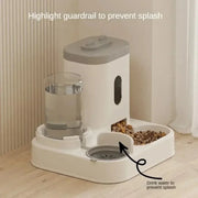 Grey cat food and water station for daily meals