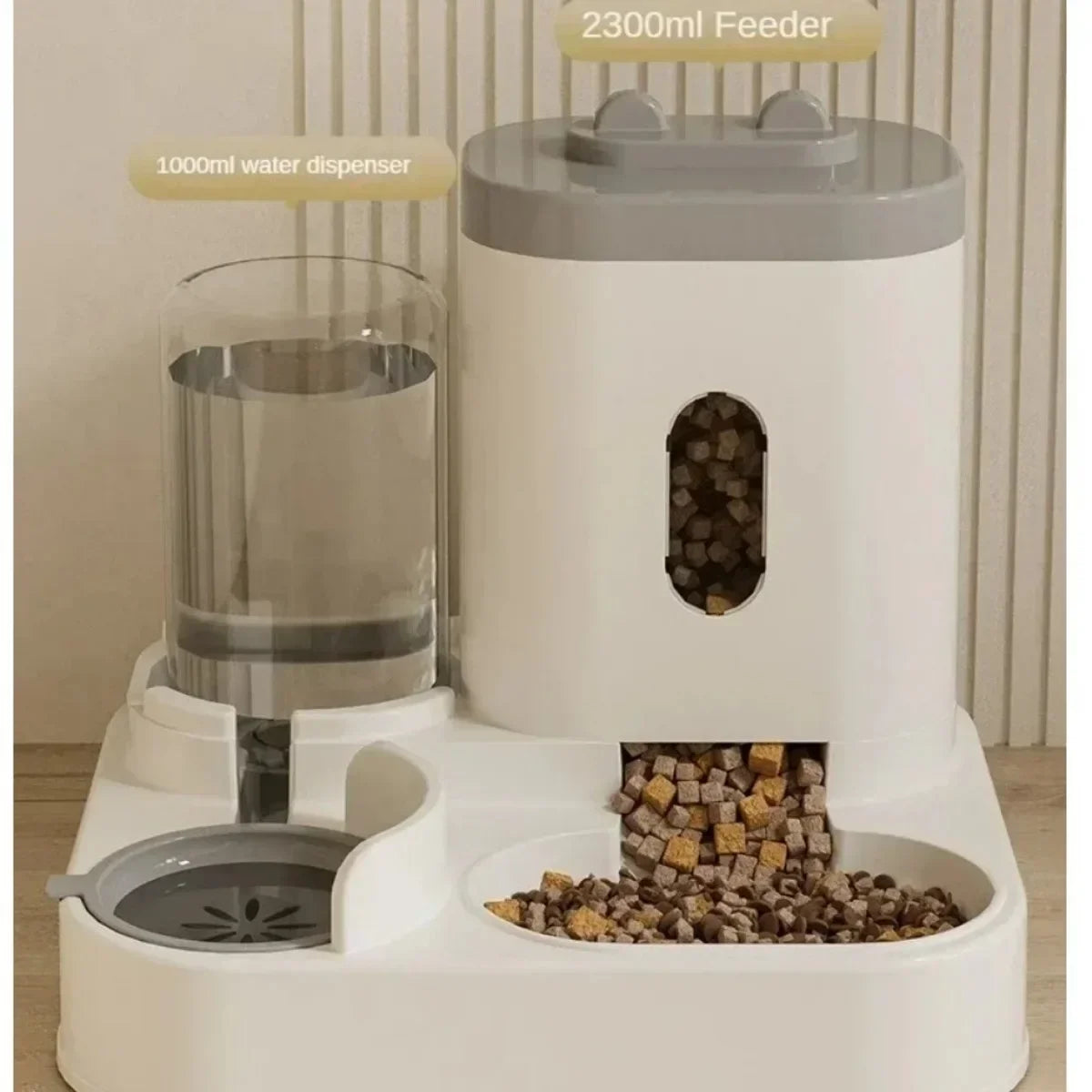 Pink cat food and water combo feeder