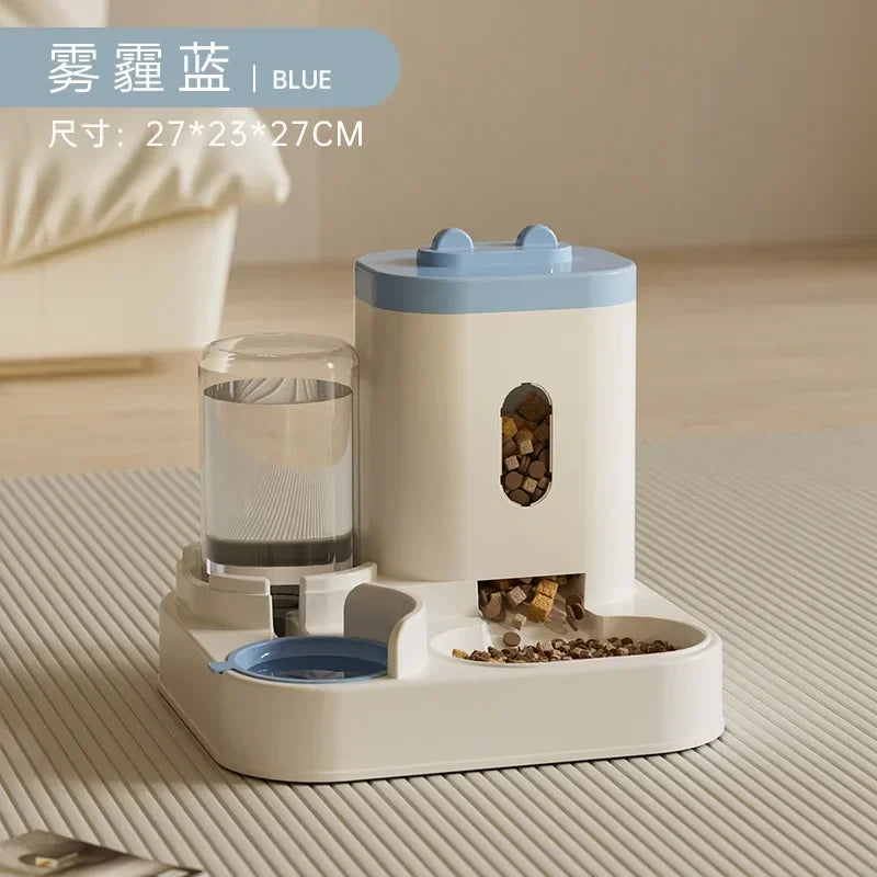 Water dispenser side of cat feeding station