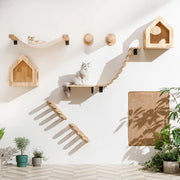 Four-step wall mounted cat stairway with sisal climbing pieces