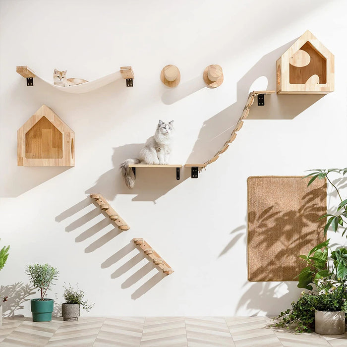 Four-step wall mounted cat stairway with sisal climbing pieces