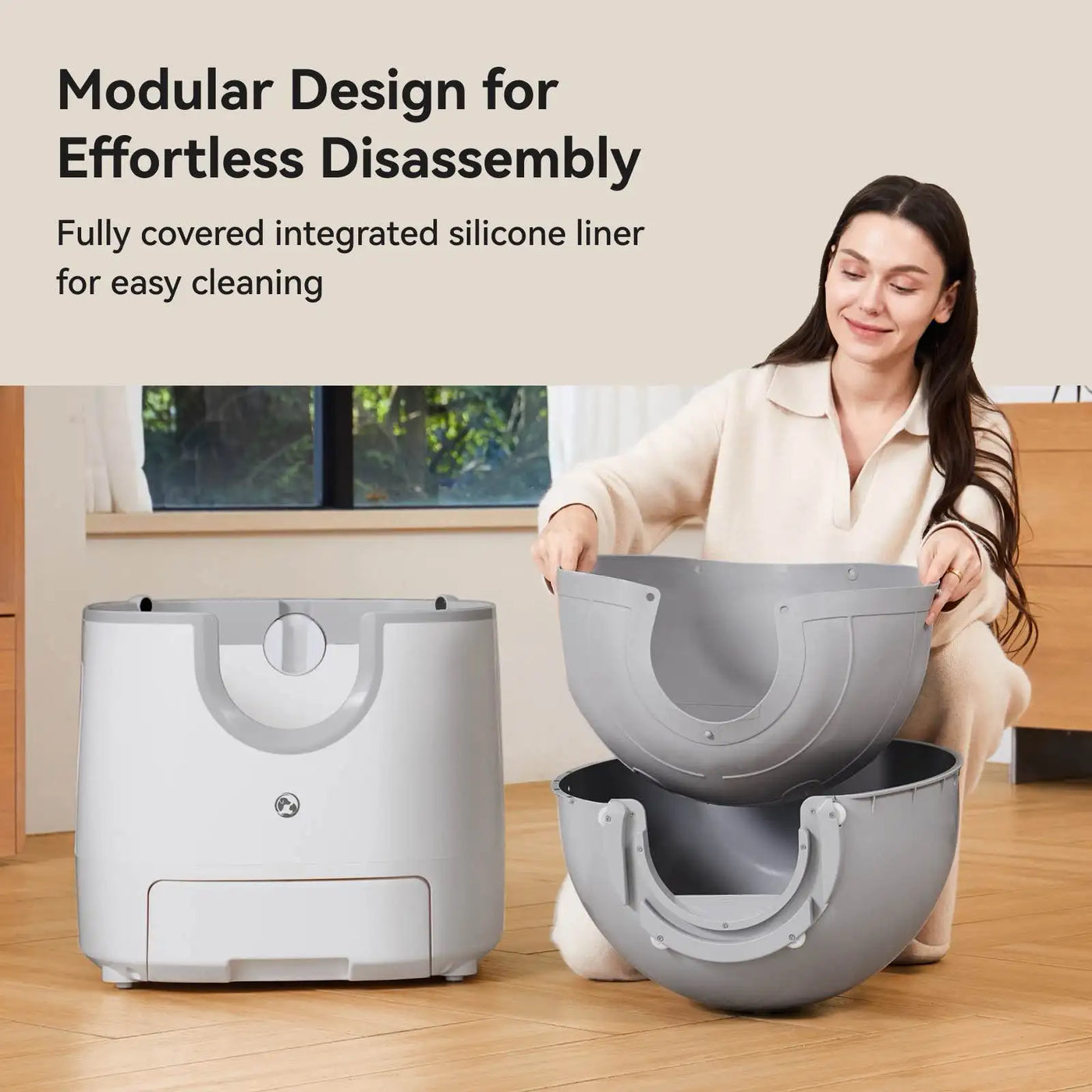 Compact smart litter box for apartments, automatic scooping