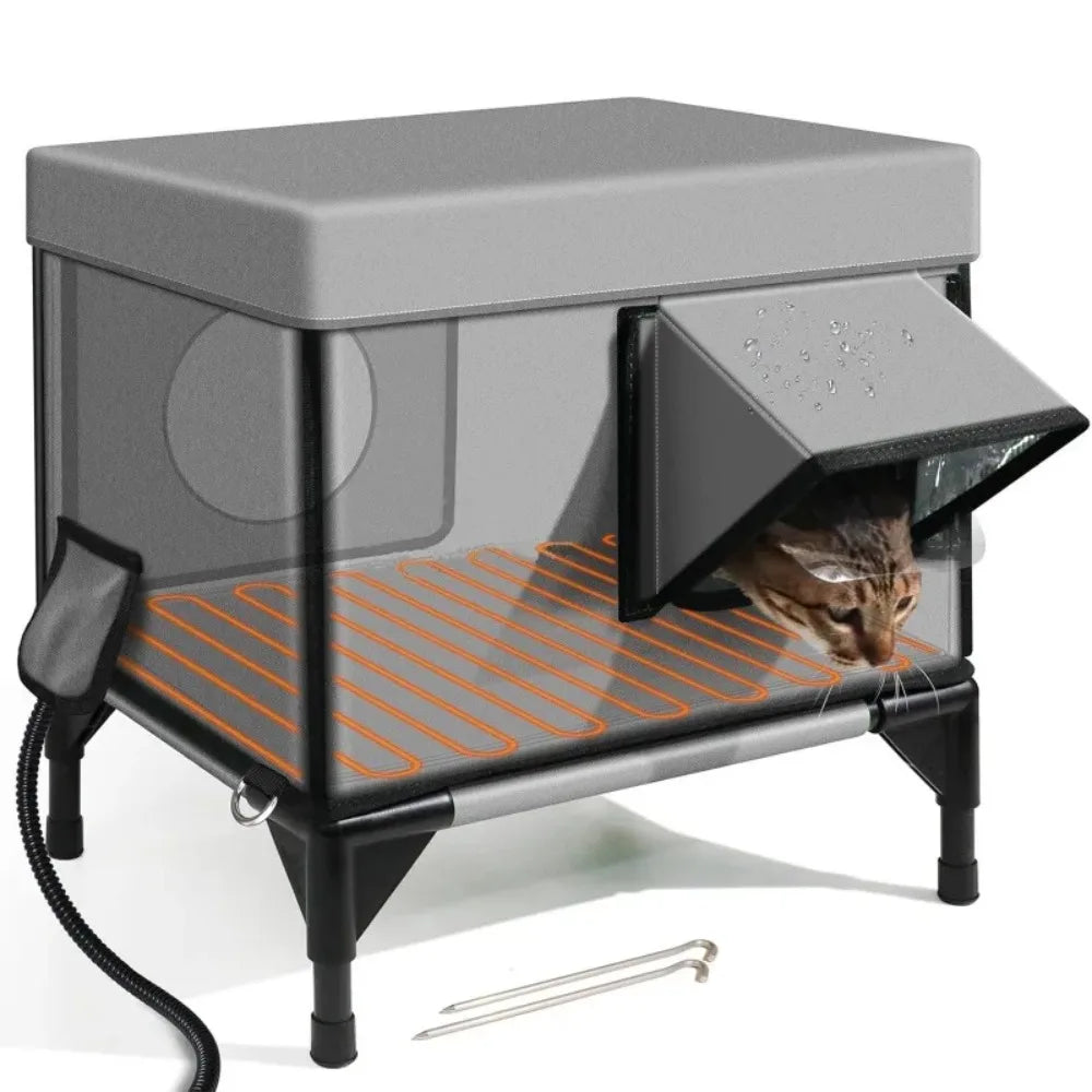 Heated outdoor shelter for stray and porch cats