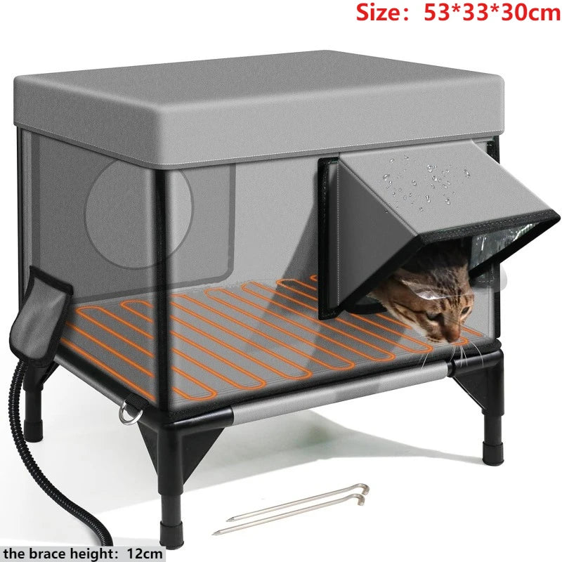 Grey heated cat shelter side view