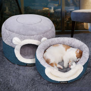 Enclosed cat bed house entrance — single-door plush cat cave design