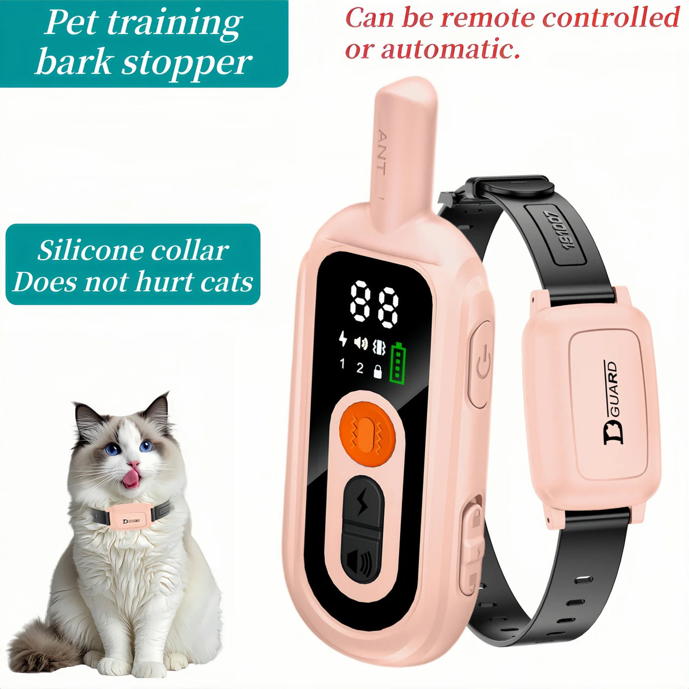 Long-range gentle cat training collar 518-M1 in pink
